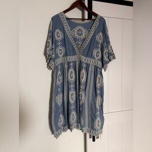 Cupshe Blue and White Embroidered Midi Dress (L)